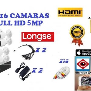 Kit 16 Camaras Bala Plastica 5MP 2,8MM + INSTALACION