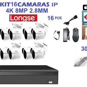 Kit 16 Camaras IP Balas 8MP 4K LONGSE + INSTALACION