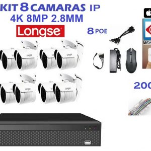 KIT 8 CAMARAS IP 8MP 4K LONGSE + INSTALACION